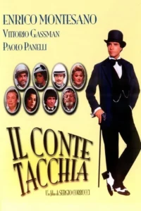 Homem de terno, gravata borboleta e chapéu coco segura bengala. À esquerda, oito retratos ovais de diversos personagens. Clima formal.