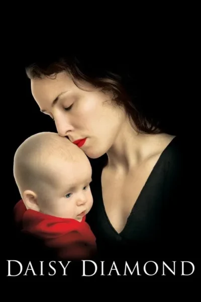 Mulher de batom vermelho, olhos fechados, toca a testa de um bebê. O bebê, em vermelho, olha para o lado. Fundo escuro enfatiza a conexão e sensibilidade.