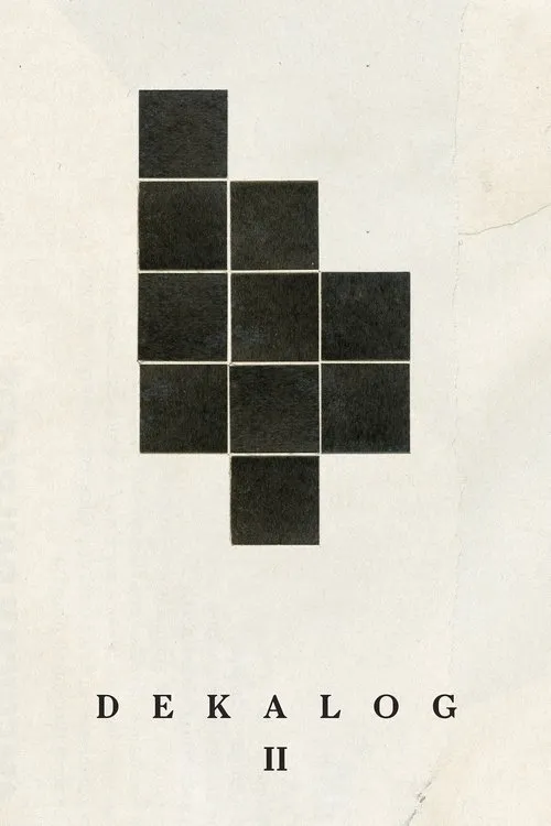 Pôster minimalista: Bloco irregular de nove quadrados pretos com finas linhas brancas em fundo claro texturizado.