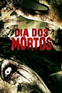 Pôster de terror com múltiplos zumbis pálidos e putrefatos, com mãos e rostos emergindo de uma escuridão nebulosa.