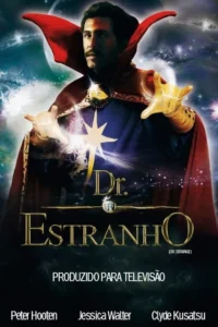 Homem de bigode em capa vermelha e luvas douradas emite energia das mãos, sobre fundo cósmico estrelado. Clima místico.