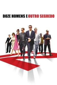 Nove pessoas elegantes,incluindo homens e mulheres,caminham numa passarela vermelha,projetando sombras. O clima é sofisticado e confiante.