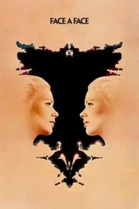 Duas faces femininas em perfil se encaram, separadas por uma mancha de tinta preta simétrica, lembrando um Rorschach. Clima psicológico.