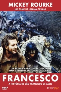 Homem barbudo em túnica simples,entre multidão suja e sofredora,em cenário de destruição. Clima sombrio e histórico.