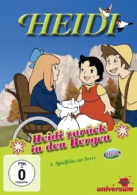 Pôster animado:duas meninas (uma em cadeira de rodas) e um menino sorriem com uma cabra e pássaros,montanhas ao fundo.