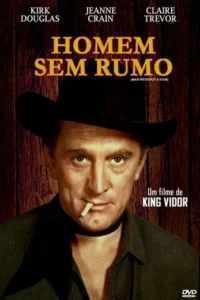 Pôster: Homem com chapéu cowboy e cigarro na boca, olhar intenso. Fundo de madeira escura. Clima de faroeste.
