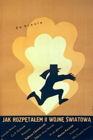 Silhueta de homem com chapéu correndo em frente a nuvens estilizadas em tons de amarelo e branco. Clima dinâmico e urgente.