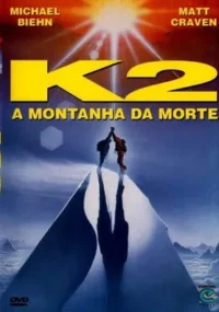 Dois alpinistas celebram no cume de uma montanha nevada. Sol intenso brilha,criando longas sombras. Clima de aventura e conquista.