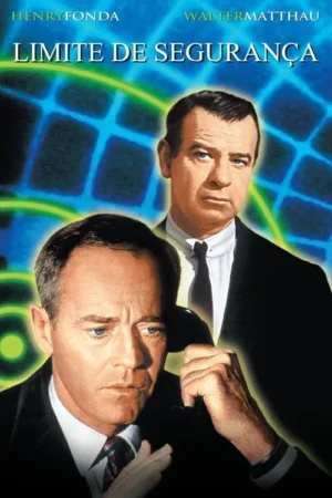 Dois homens sérios de terno. Um está ao telefone, preocupado, em primeiro plano. O outro observa ao fundo. Fundo azul cibernético com grades e luzes.