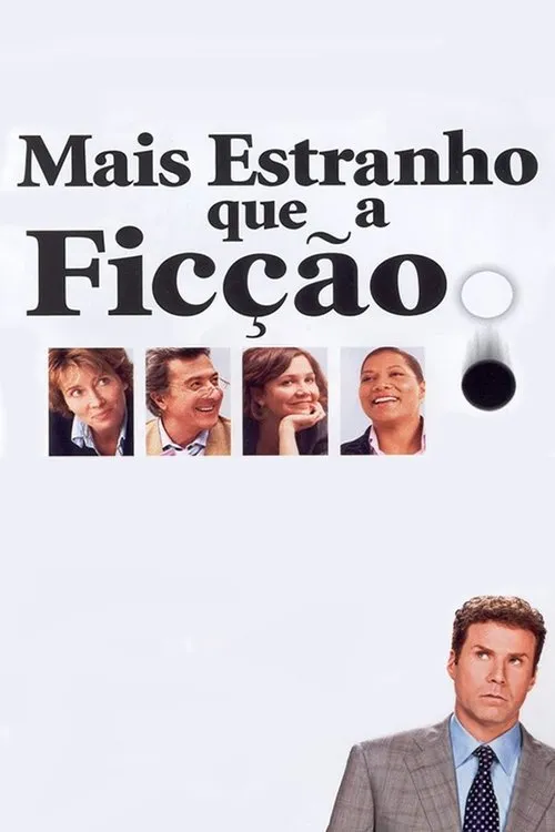 Mais Estranho que a Ficção 1 Pôster branco. 4 atores sorrindo no alto,um homem de terno confuso abaixo. Discos de jogo voam. Clima cômico.