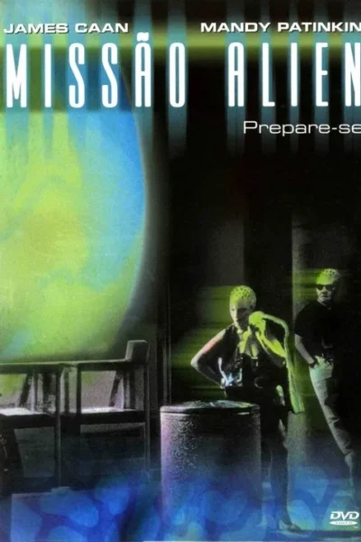 Duas figuras de aspecto alienígena, com cabeças pontilhadas, em cenário escuro de ficção científica com esfera azul e verde brilhante.