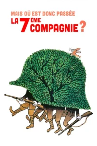 Ilustração humorística:soldados marcham camuflados por um grande arbusto em forma de capacete,com um coelho no topo.