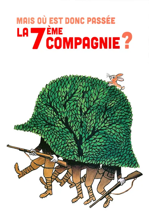 Ilustração humorística:soldados marcham camuflados por um grande arbusto em forma de capacete,com um coelho no topo.