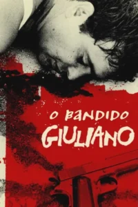 Pôster:rosto de homem em P&B deitado,manchado de vermelho,sobre fundo vermelho com pistola. Clima sombrio e violento.