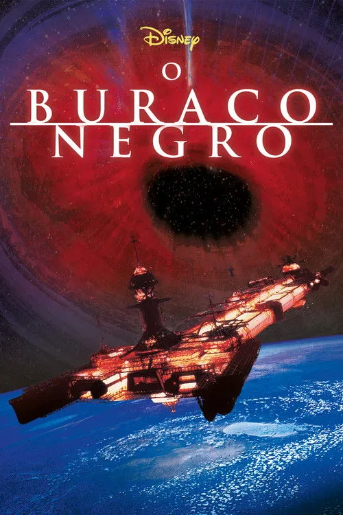 O Buraco Negro 1 Uma nave espacial complexa orbita um planeta azul. Acima,um vasto buraco negro emerge de uma nebulosa vermelha e misteriosa.