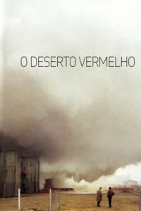 Dois homens observam um cenário industrial desolador: prédio soltando fumaça escura sob céu cinza e mar agitado.