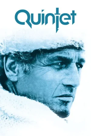 Close-up de um homem com chapéu de pele, expressão séria e olhar fixo, em tons de azul e branco, evocando um ambiente gelado.