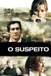 Pôster de suspense com 3 painéis:mulher aflita ao telefone,homem sério em meio a explosões,políticos com o Capitólio ao fundo. Cenário de intriga.