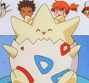 Pôster animado: Criatura amarela com cabeça de estrela sorri, emergindo de um ovo quebrado. No fundo, 4 rostos de desenho animado.