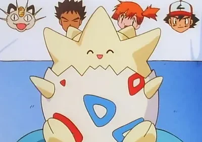 Pôster animado: Criatura amarela com cabeça de estrela sorri, emergindo de um ovo quebrado. No fundo, 4 rostos de desenho animado.