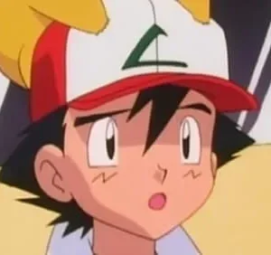 Um jovem de boné vermelho e branco e uma criatura amarela atrás dele olham com expressão de choque.