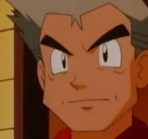 Personagem anime masculino com cabelos grisalhos e olhar sério. Ele veste vermelho, com um fundo de parede amarela e escuridão avermelhada.