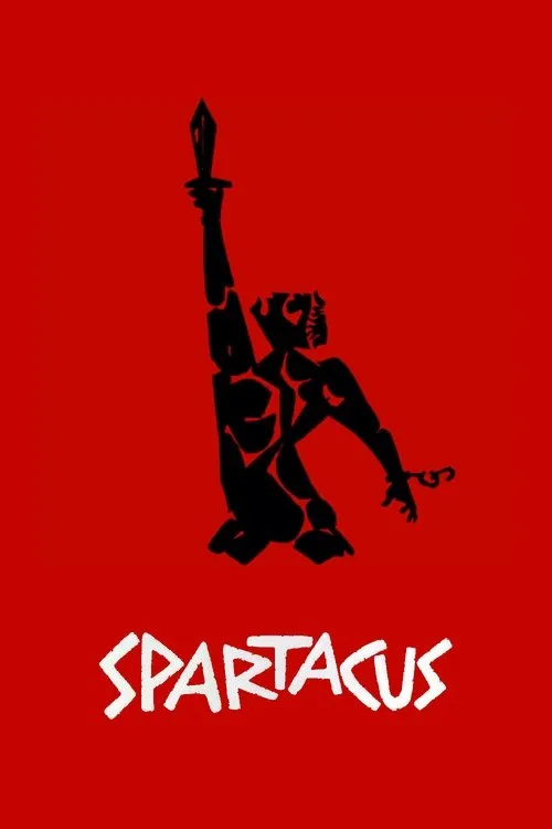 Spartacus 1 Silhueta preta estilizada de figura musculosa brandindo espada,com corrente quebrada no pulso,contra fundo vermelho vibrante. Clima de rebeldia e luta.