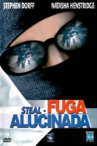 Pôster:pessoa com óculos escuros e capuz. Nas lentes,um grupo corre num túnel. Clima de suspense e ação.