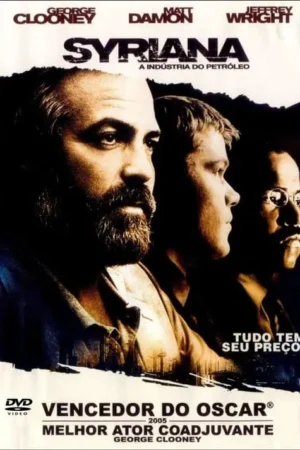 Pôster sombrio com três homens. Um barbudo em primeiro plano, um jovem de perfil no meio e outro de óculos ao fundo. Clima sério, dramático.