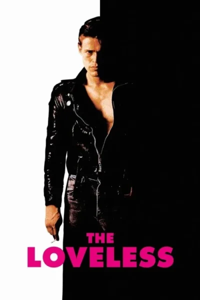 Homem de jaqueta de couro, rosto meio na sombra, fundo dividido branco/preto. Segura cigarro, transmitindo um ar rebelde.