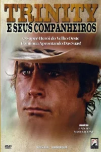 Pôster:rosto sério de um homem de cabelos claros usando chapéu de cowboy. Fundo claro e desfocado,sugerindo cenário de faroeste.
