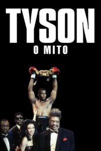 Pôster:Boxeador musculoso ergue cinturão de campeão sobre fundo preto. Abaixo,pessoas em trajes sociais celebram com sorrisos.