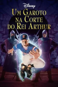 Jovem de beisebol e patins brilha magicamente entre cavaleiros medievais sérios num castelo. Aventura e choque cultural.