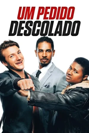 Três homens: um sorrindo com punho à frente, um sério de terno e outro cético em jaqueta. Contraste de estilos.
