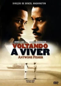 Rostos de dois homens negros se encarando,um jovem e outro com bigode,no topo. Abaixo,dois homens de uniforme militar se encontram na praia,com navio.