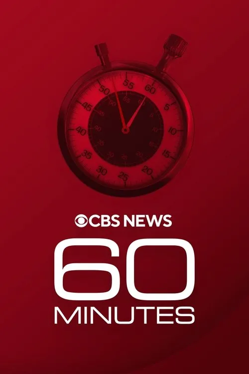 60 Minutes 1 Pôster com um cronômetro prateado e preto sobre um fundo vermelho vibrante. Transmite urgência e seriedade.