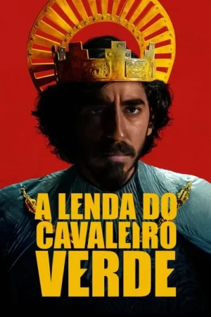 Um homem barbudo com coroa e auréola douradas, vestindo manto azul-esverdeado, olha intensamente em fundo vermelho.