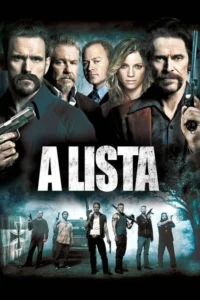 Close-up de cinco rostos sérios,dois homens armados. Abaixo,seis homens armados em uma cena noturna,escura e nebulosa. Clima de ação e suspense.