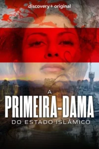 Rosto de mulher séria em vermelho, com mapa manchado de sangue no topo. Abaixo, seu rosto se sobrepõe a uma cidade em ruínas. Clima dramático.