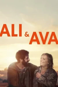 Pôster: Um homem e uma mulher sorrindo, olhando um para o outro, sob um céu dourado de fim de tarde. Clima caloroso.