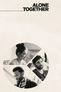 Pôster P&B com três retratos em um círculo:uma mulher sorrindo e dois homens pensativos. Fundo claro,clima intimista e reflexivo.