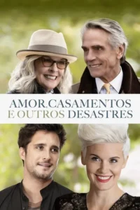 Quatro personagens sorridentes:casal mais velho com chapéu e óculos,e jovem casal com cabelo loiro curto. Fundo verde. Clima feliz.