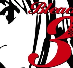 Rosto estilizado de anime em P&B com cabelo longo. Fundo dinâmico listrado. Grande número 3 vermelho com flores.