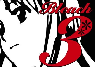 Rosto estilizado de anime em P&B com cabelo longo. Fundo dinâmico listrado. Grande número 3 vermelho com flores.