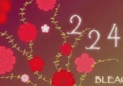 Pôster decorativo com fundo degradê em tons terrosos, repleto de flores vermelhas, rosadas e trepadeiras. Os números 224 brilham em branco.