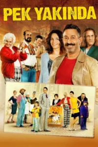 Grande elenco diversificado,muitos sorrindo,em primeiro plano e numa foto vintage abaixo. Personagens com roupas variadas em cenário urbano animado e cômico.