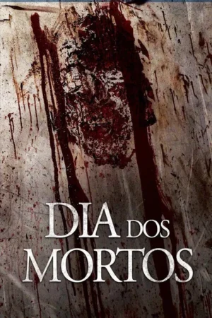 Pôster de horror: parede suja com sangue escorrendo. Manchas formam um rosto grotesco e sombrio, evocando terror e violência.