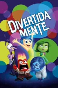 Cinco figuras animadas coloridas exibem emoções distintas:alegria,raiva,tristeza,medo e nojo. Fundo roxo vibrante com bolhas.