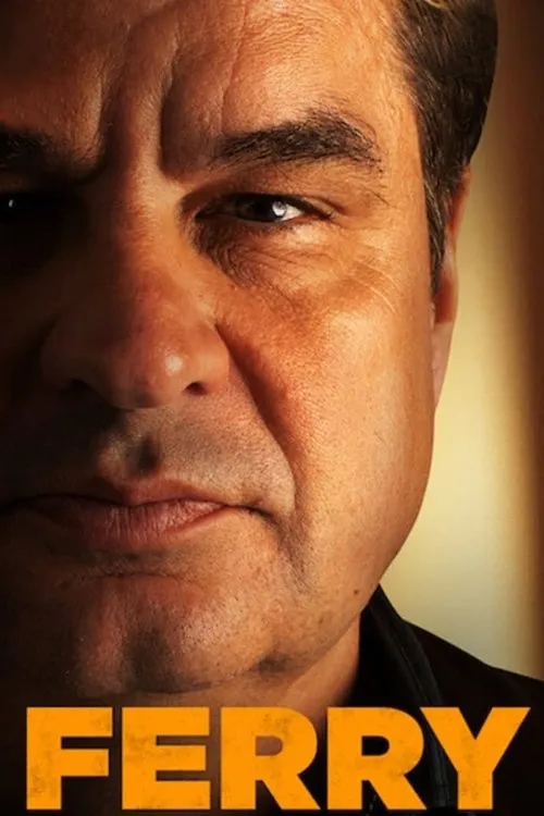Close-up intenso de um homem com olhar fixo. Iluminação dramática destaca metade do rosto,criando um clima sério contra fundo quente.