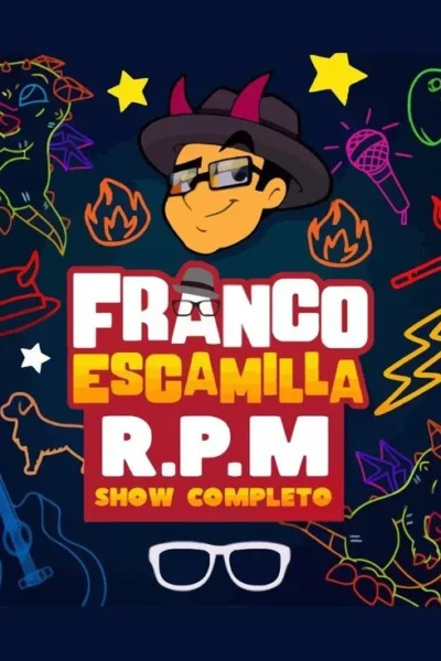 Pôster cartoon: cabeça de homem com chapéu e chifres, óculos, sorrindo. Fundo noturno com neons coloridos de dragão, microfone, chamas. Vibe divertida.